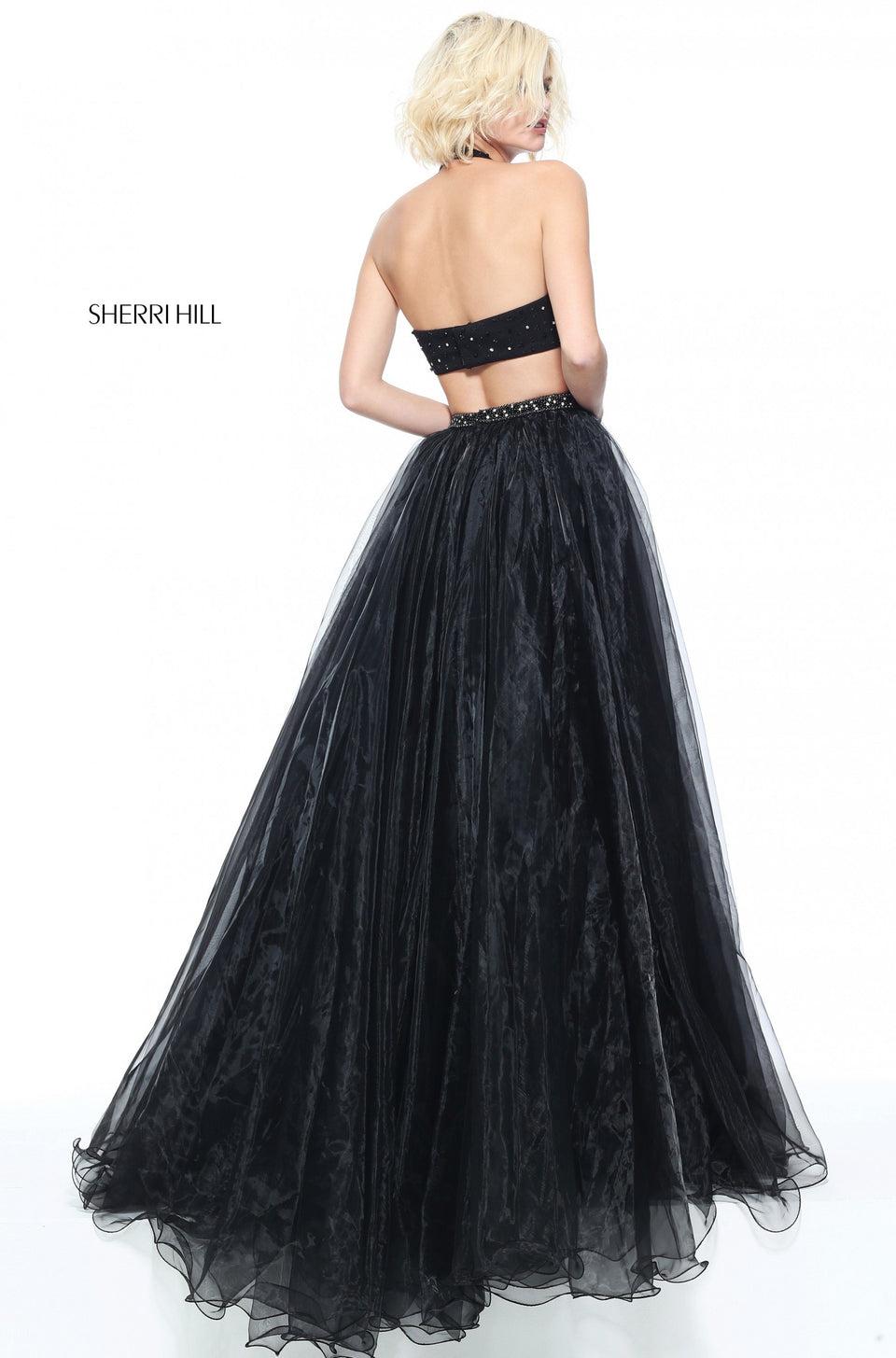 Sherri Hill Halter Beaded Romper With An Organza Ball Gown Over Skirt