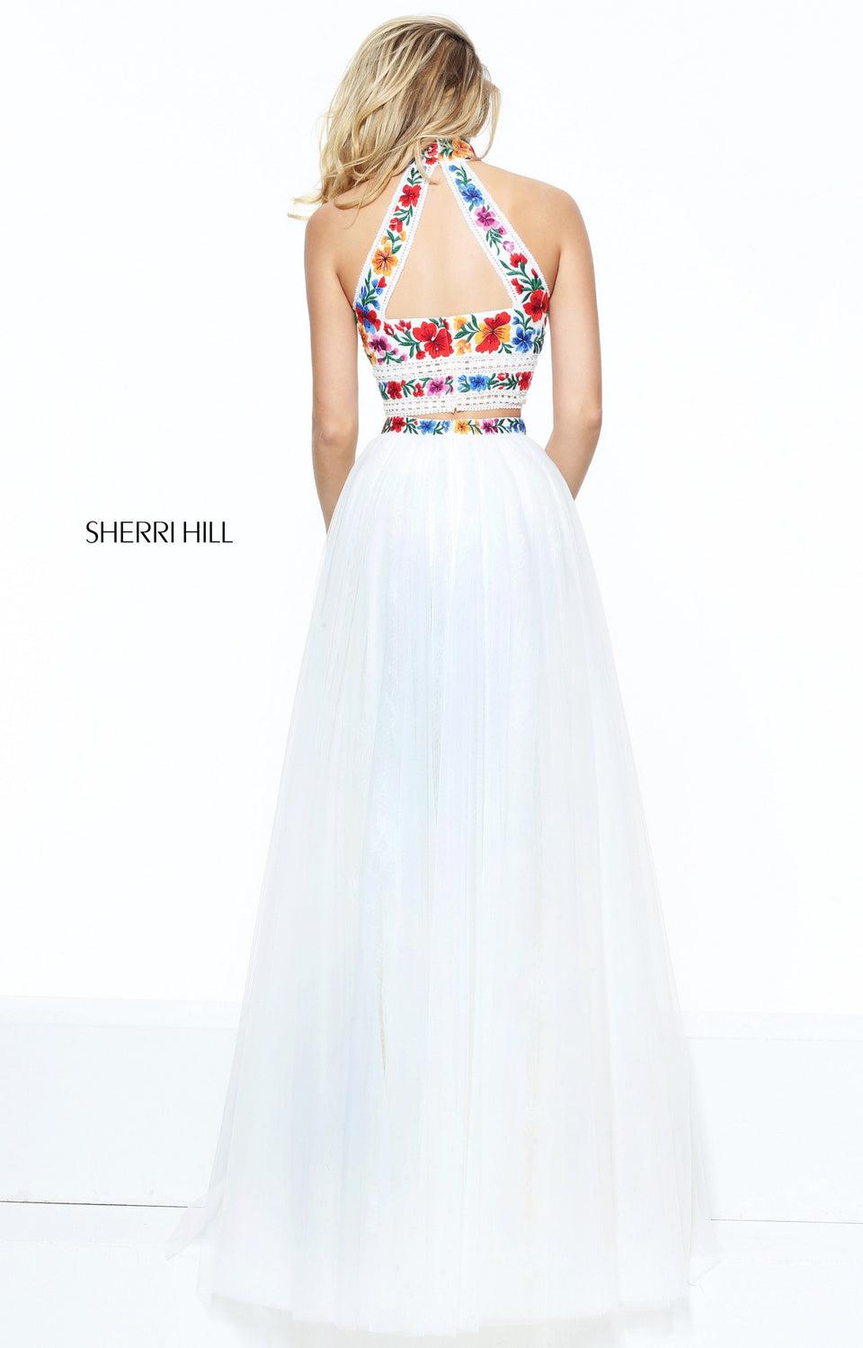 Sherri Hill Halter High Neck Floral Embroidered Bodice With Tulle Skirt