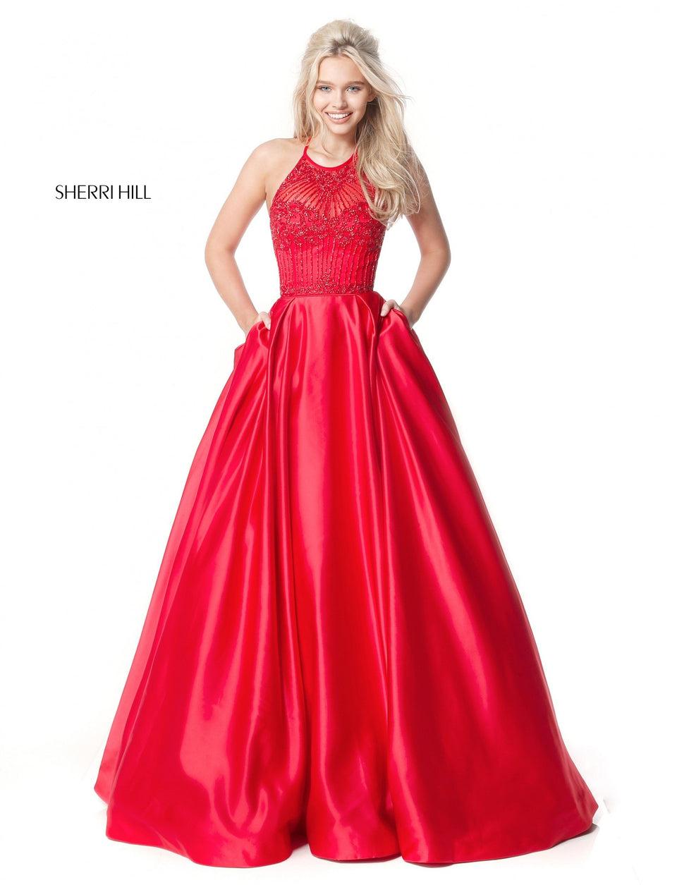 Sherri Hill Halter Neck Ball Gown With Beaded Bodice