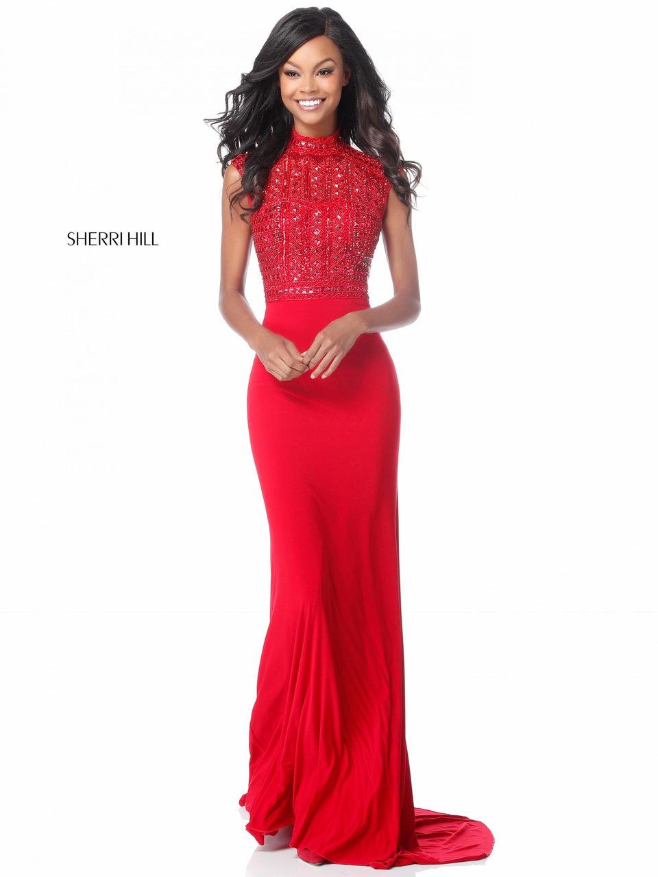 Sherri Hill High Neck Beaded Bodice With Jersey Skirt