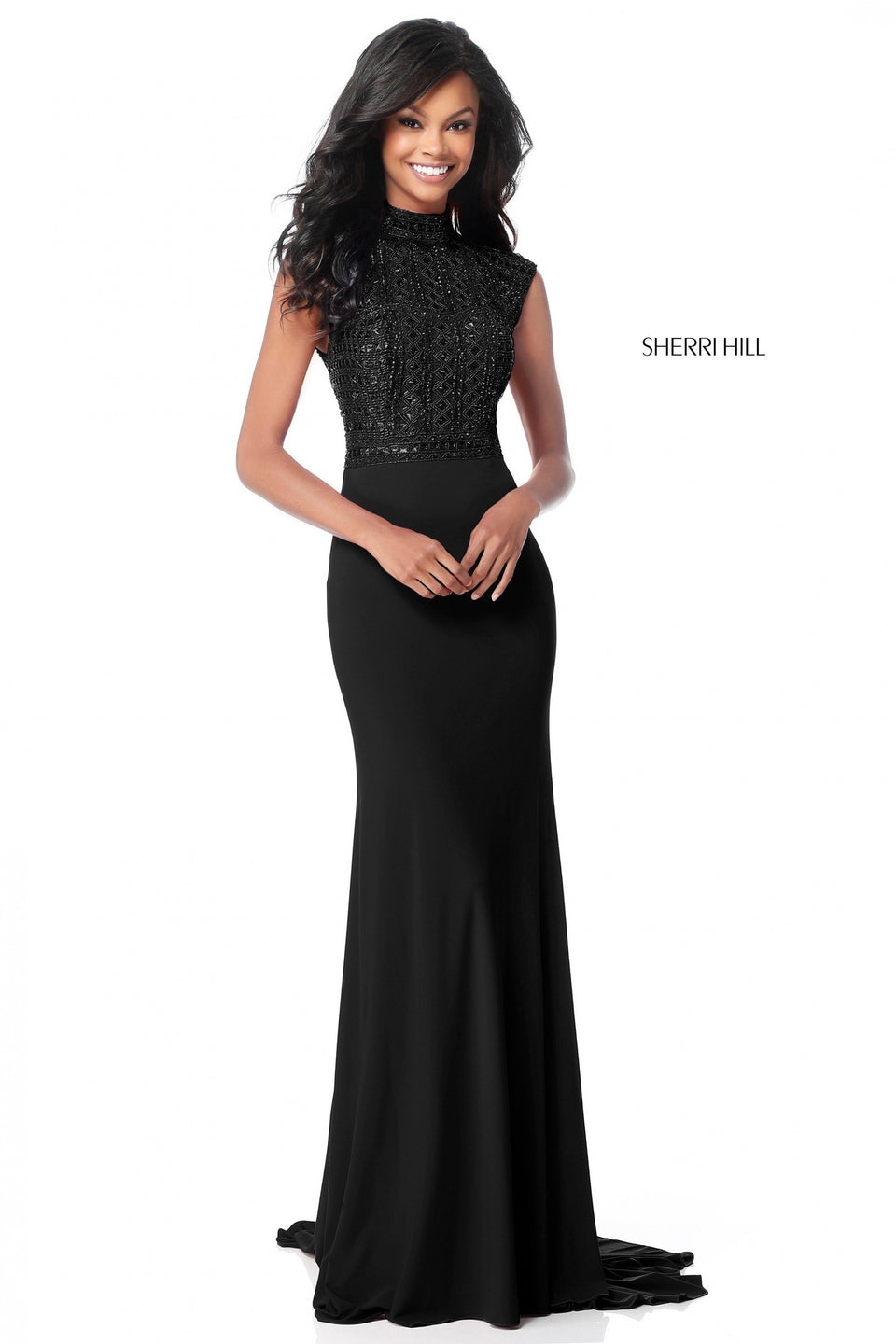 Sherri Hill High Neck Beaded Bodice With Jersey Skirt