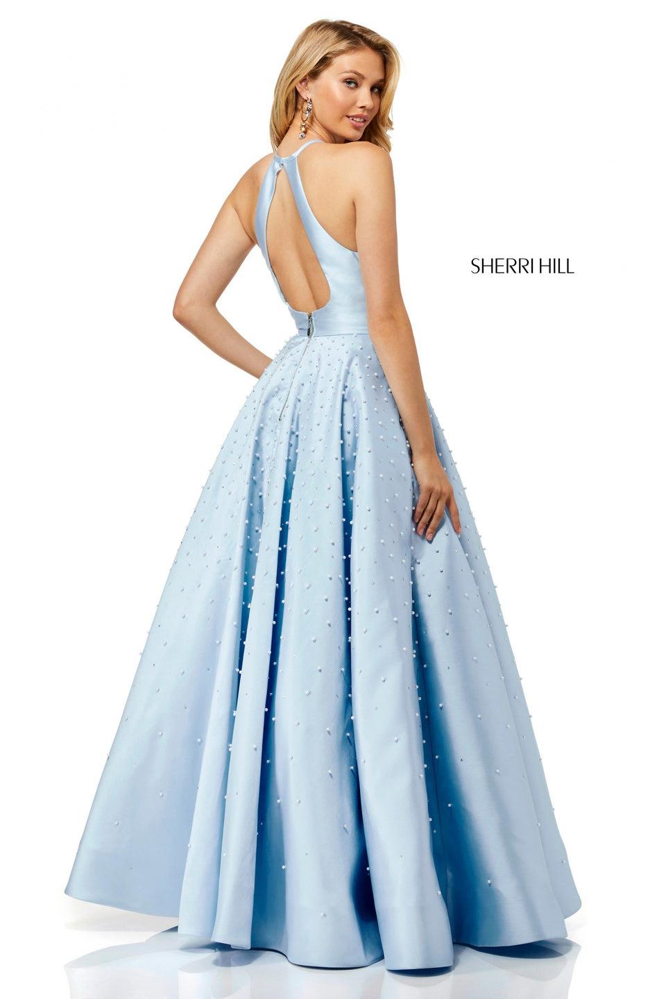 Sherri Hill High-neck Mikado Ball Gown With Pearl Beading