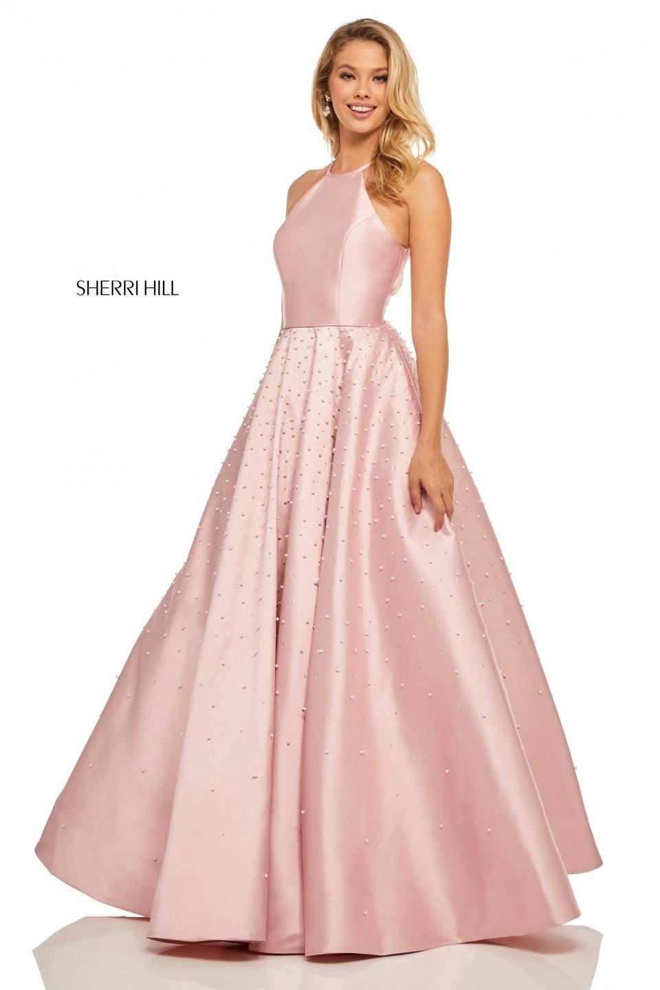 Sherri Hill High-neck Mikado Ball Gown With Pearl Beading