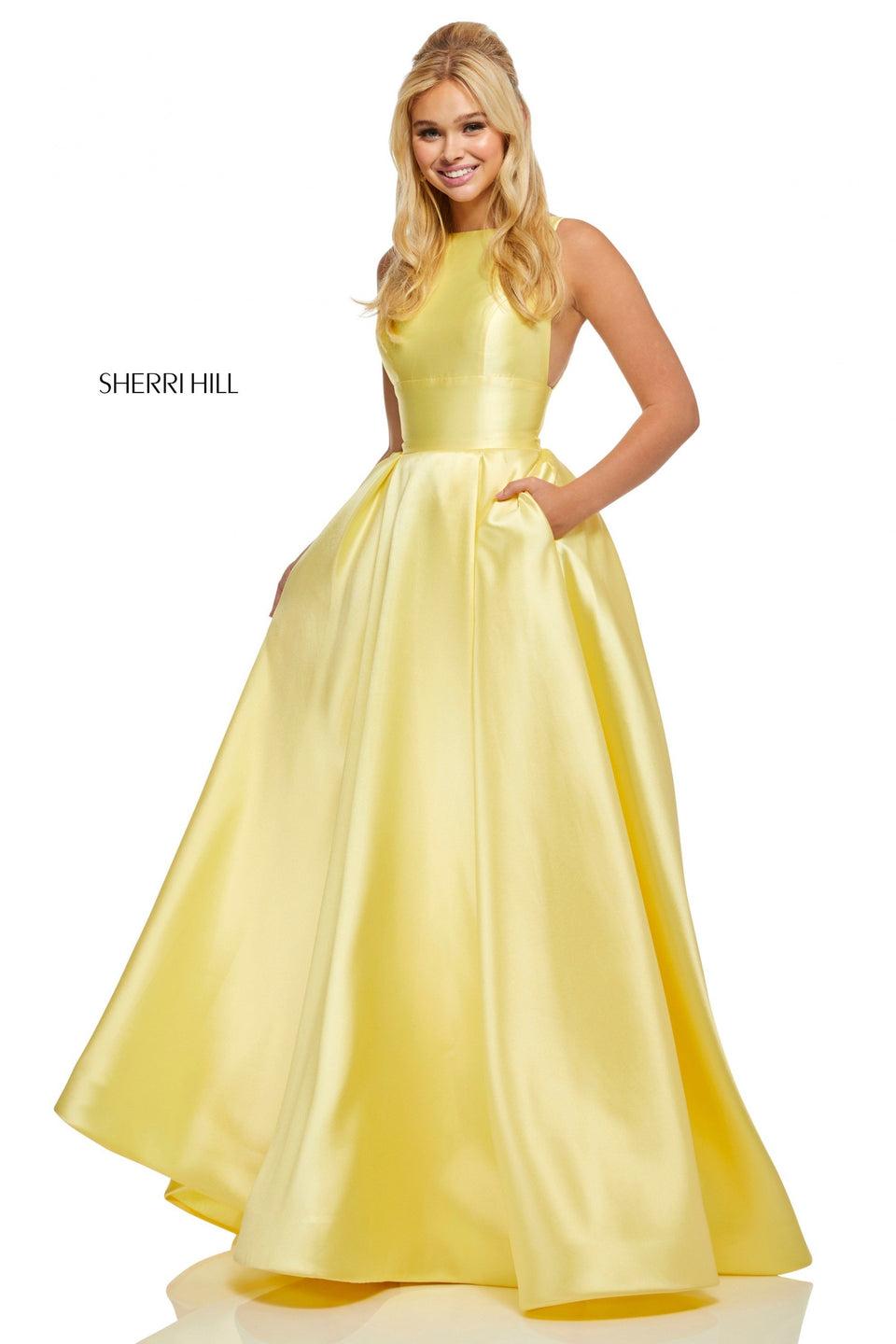Sherri Hill High Neck Mikado Ball Gown With Pockets