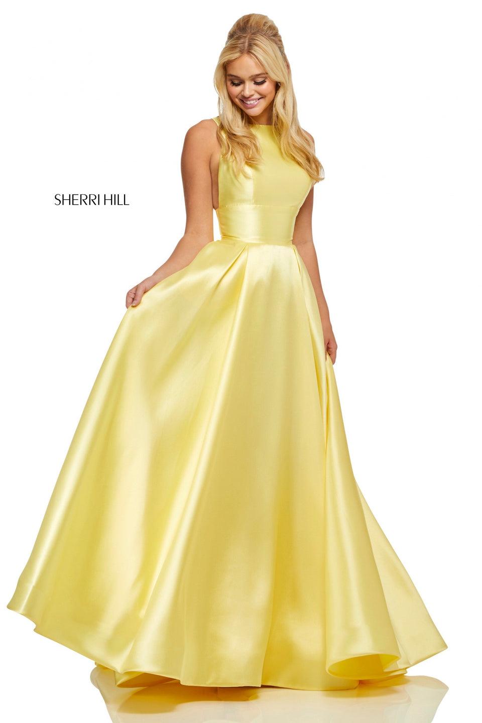 sherri hill High neck mikado ball gown with pockets