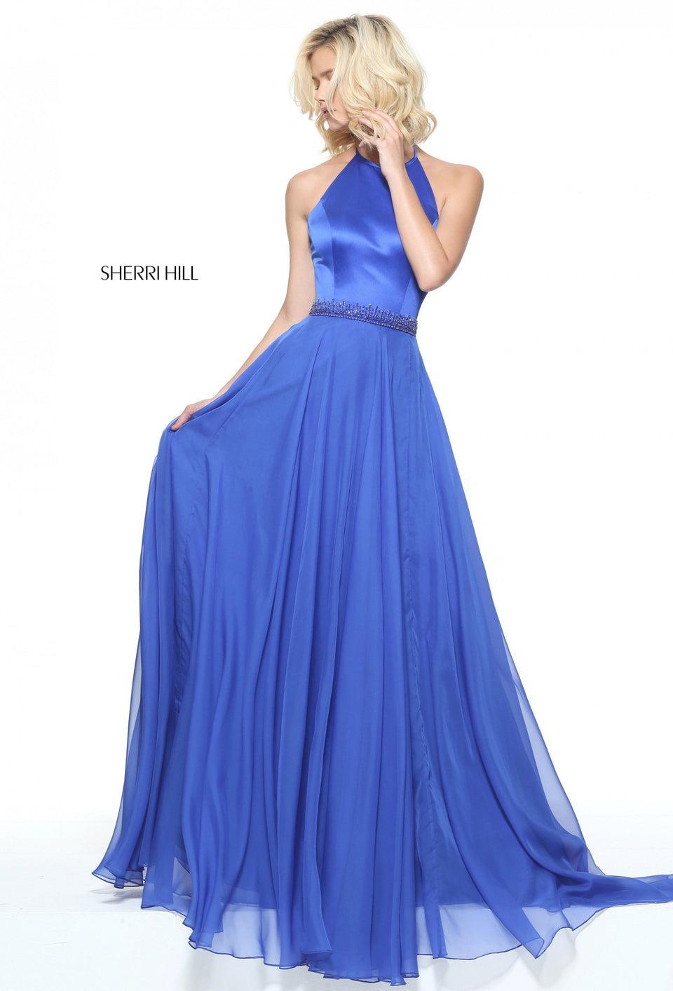 Sherri Hill High Neck Satin Bodice With A Chiffon Skirt