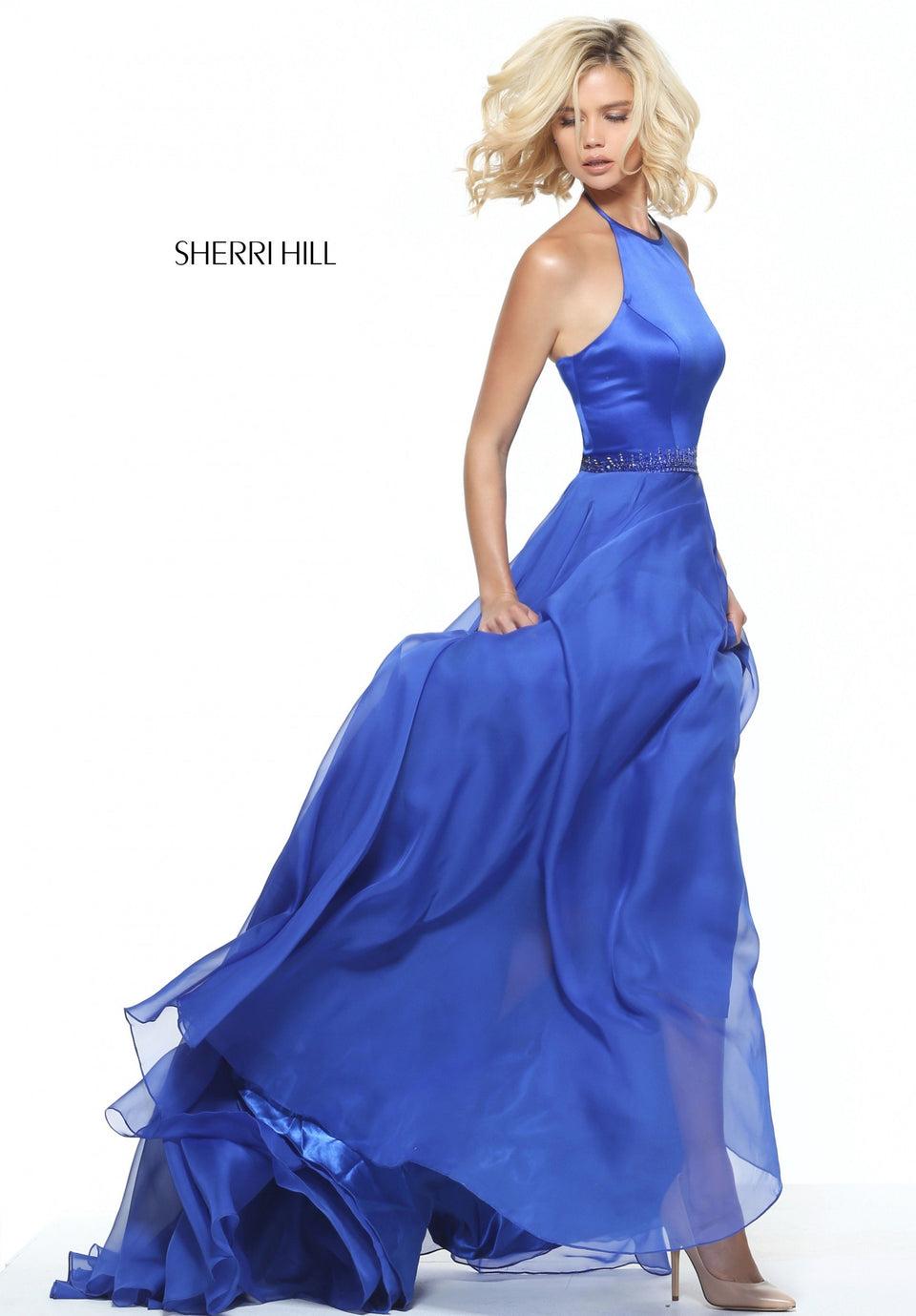 Sherri Hill High Neck Satin Bodice With A Chiffon Skirt