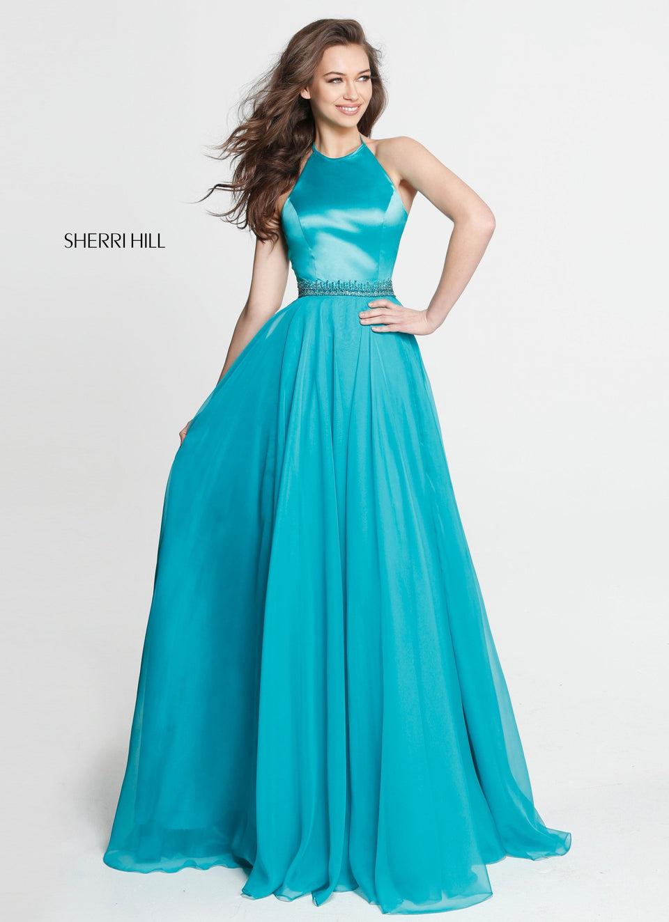 Sherri Hill High Neck Satin Bodice With A Chiffon Skirt