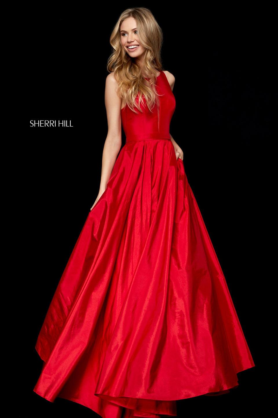 Sherri Hill High Neck Taffeta A-line Gown With Sheer Front Cut Out