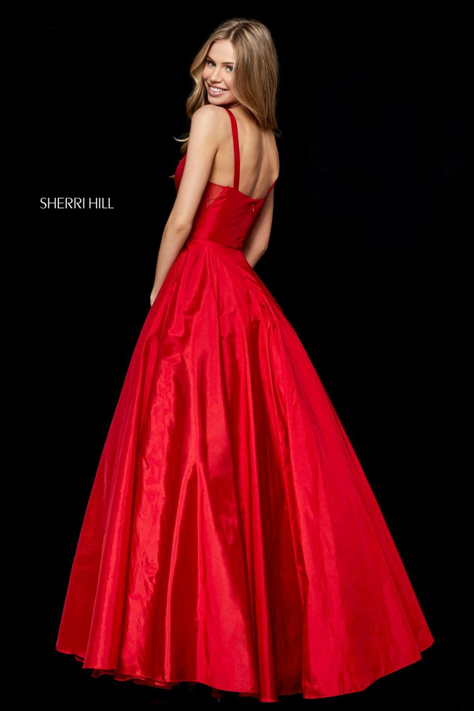 Sherri Hill High Neck Taffeta A-line Gown With Sheer Front Cut Out