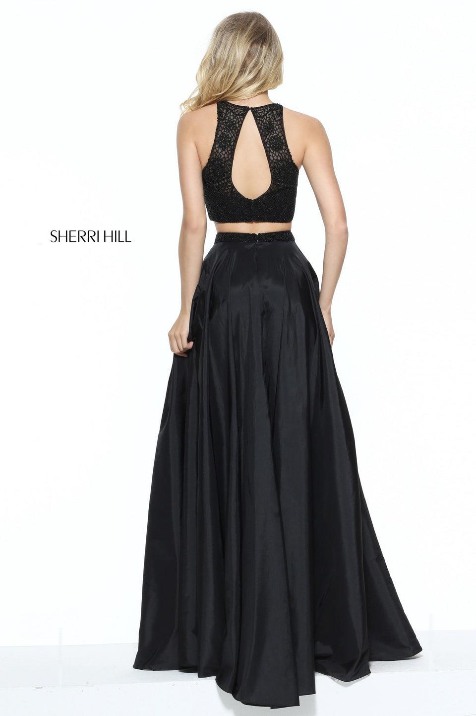 Sherri Hill High Neck Two Piece With Beaded Top And Key Hole Back With Taffeta A-line Skirt