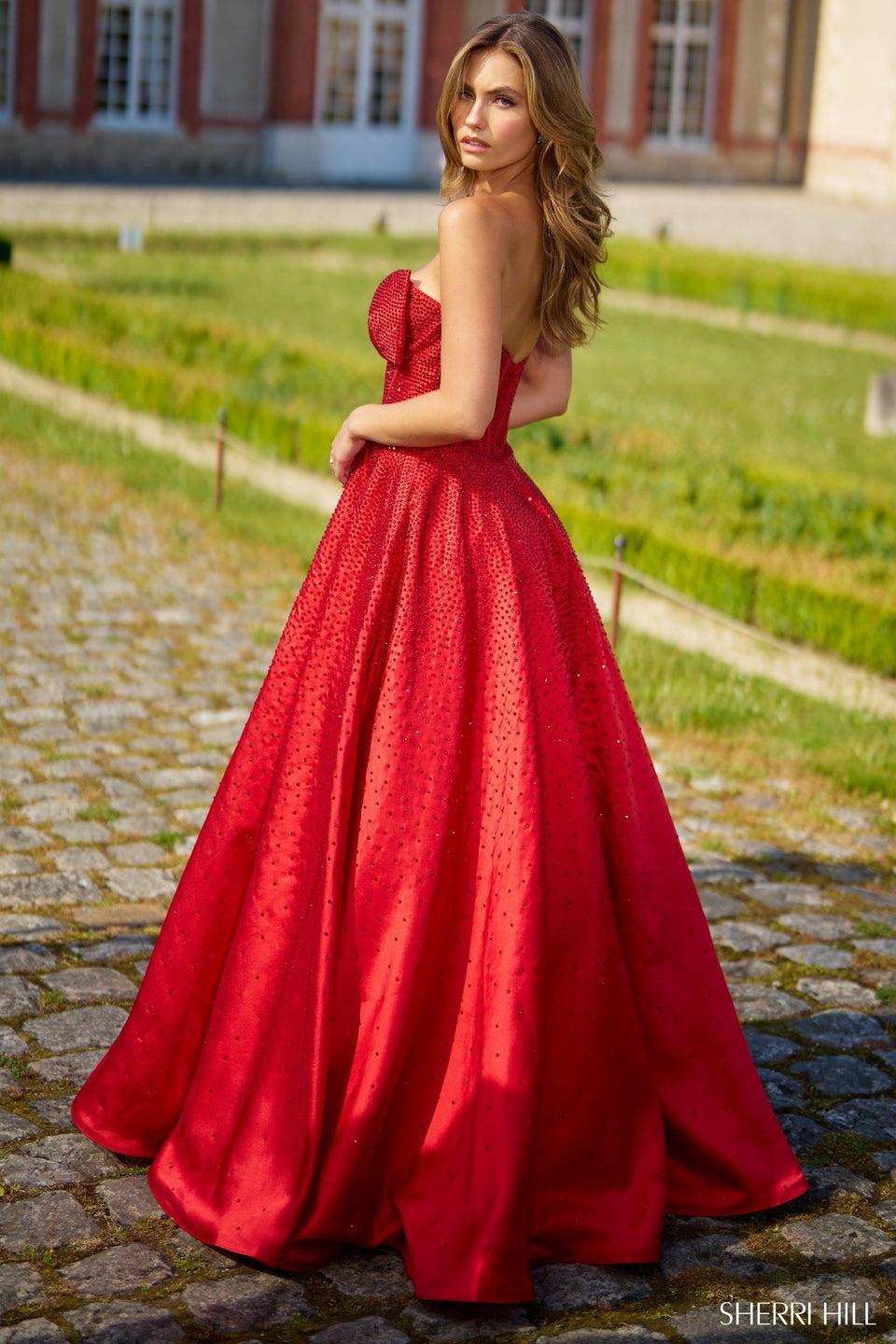 Sherri Hill Hot Fix Ballgown With Keyhole And Bow On Bodice