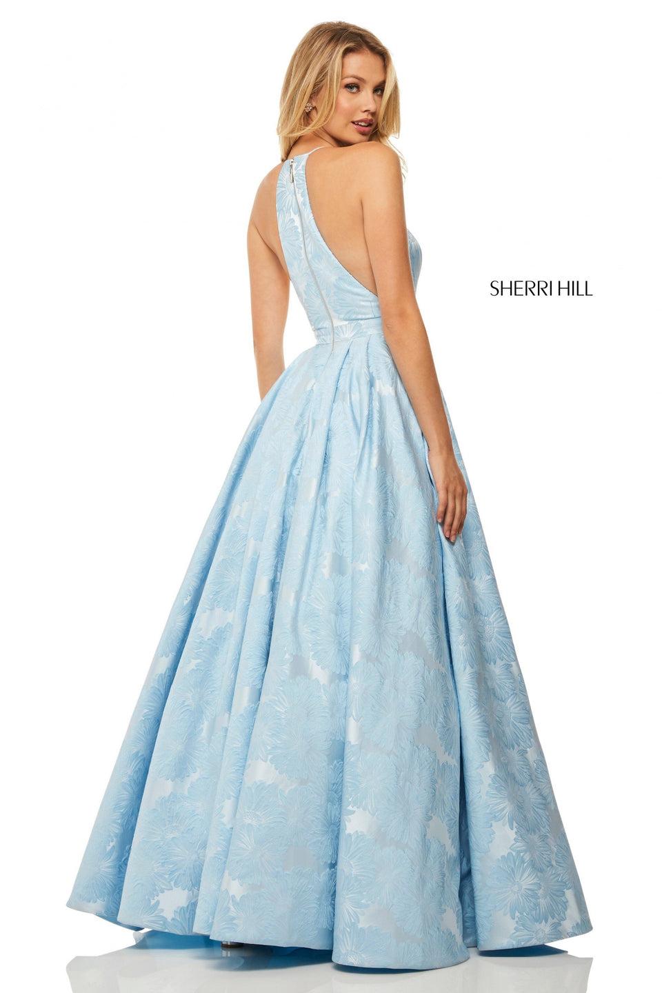 Sherri Hill Jacquard A-line Dress With Slit High Neckline