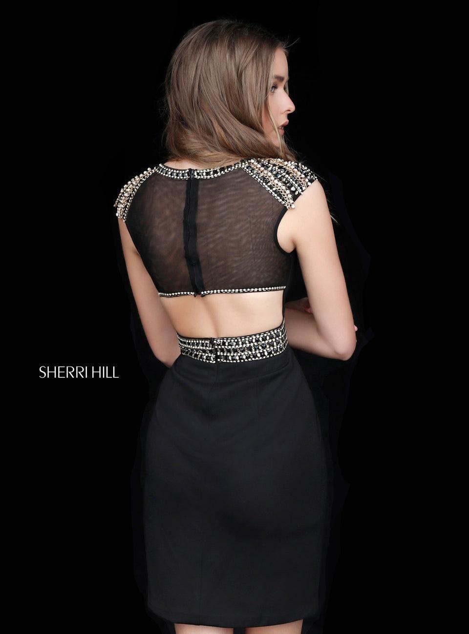 Sherri Hill Jersey Cocktail With Bead Appliqued Shoulders And Belt