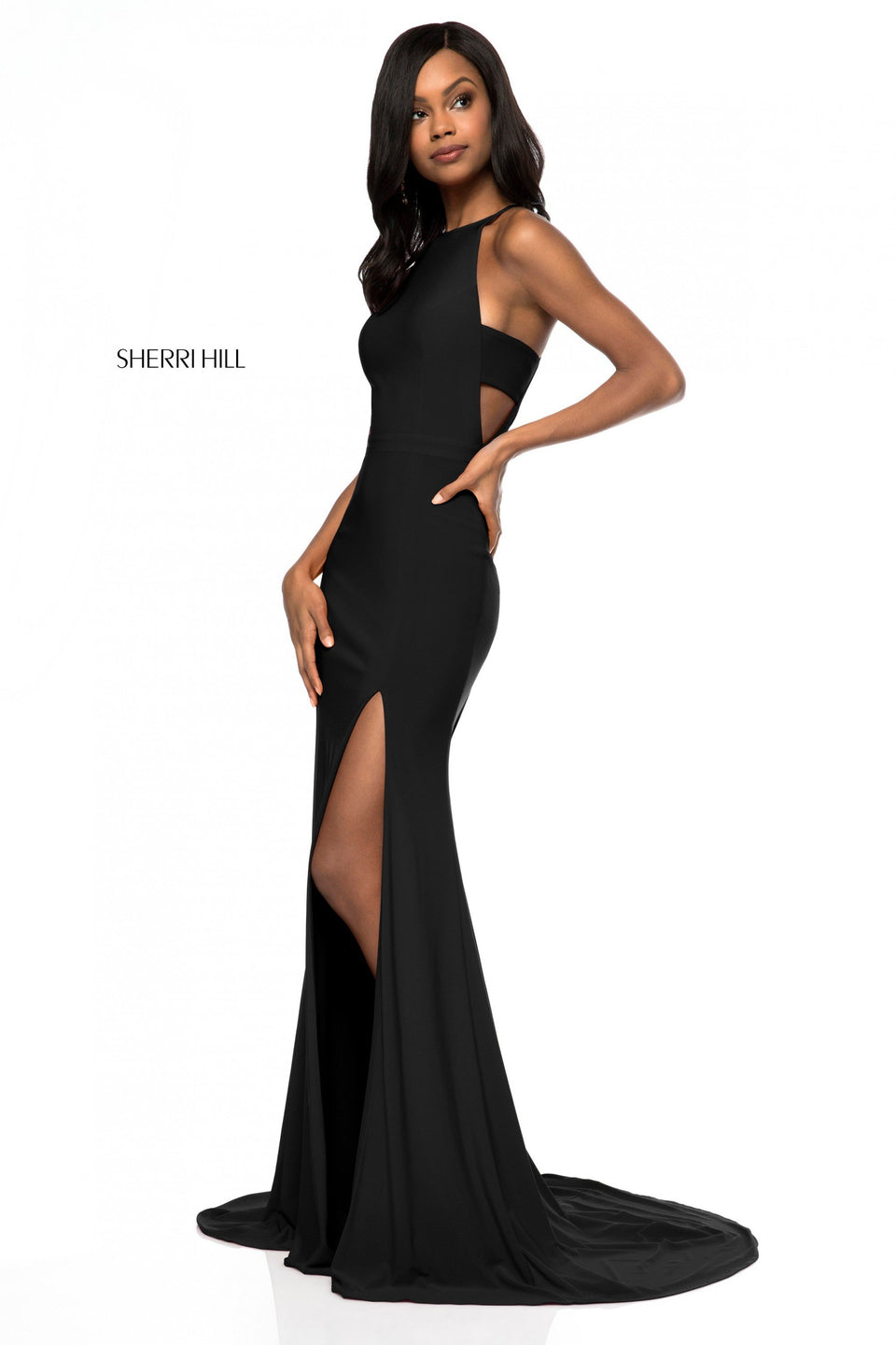 Sherri Hill Jersey Gown With Cut Out Sides And Slit Skirt