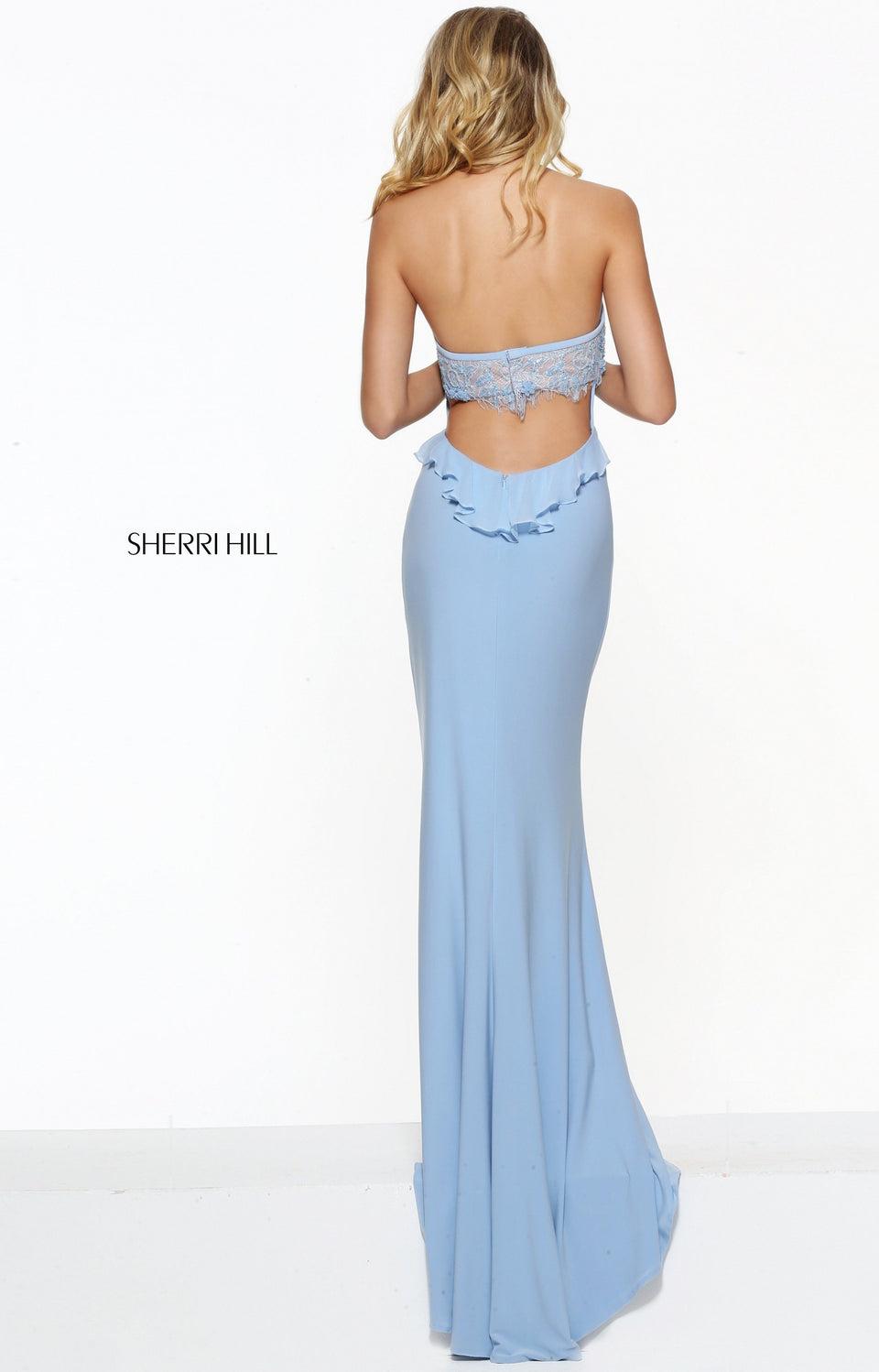 Sherri Hill Jersey High Neck With Lace Detail And An Open Back