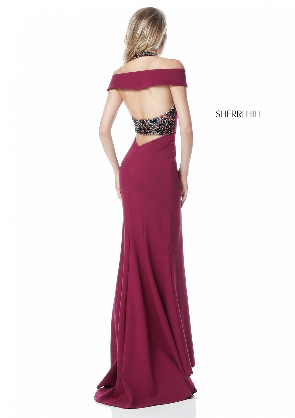 Sherri Hill Jersey Mermaid Gown With Off Shoulder Sweetheart Bodice And Cut Out Back