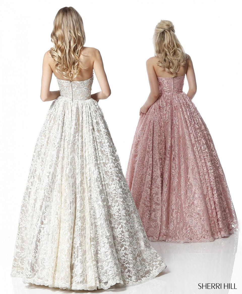 Sherri Hill Lace And Bead Appliqued Ball Gown With Strapless Sweetheart Bodice