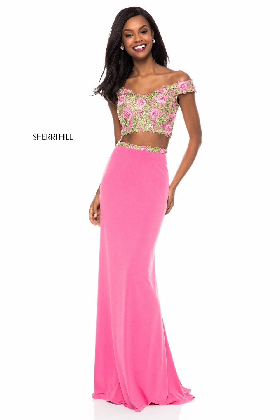 Sherri Hill Lace And Beaded Bodice With Off-the-shoulder Straps And Seperate Fitted Jersey Skirt With Lace And Bead Encrusted Belt
