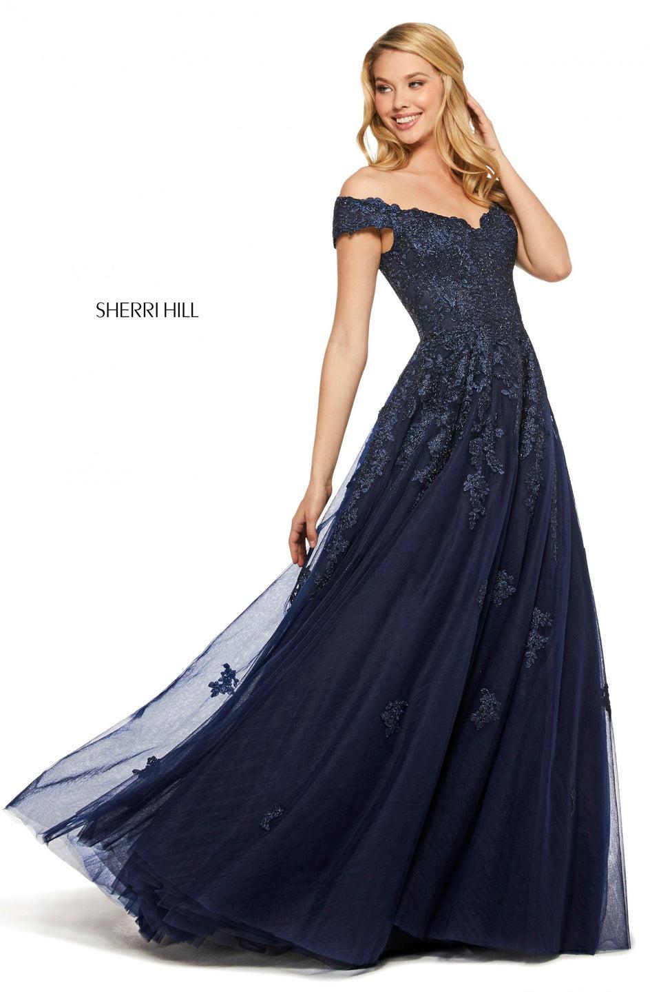 Sherri Hill Lace And Tulle Ball Gown With Off-the-shoulder Sweetheart Neckline