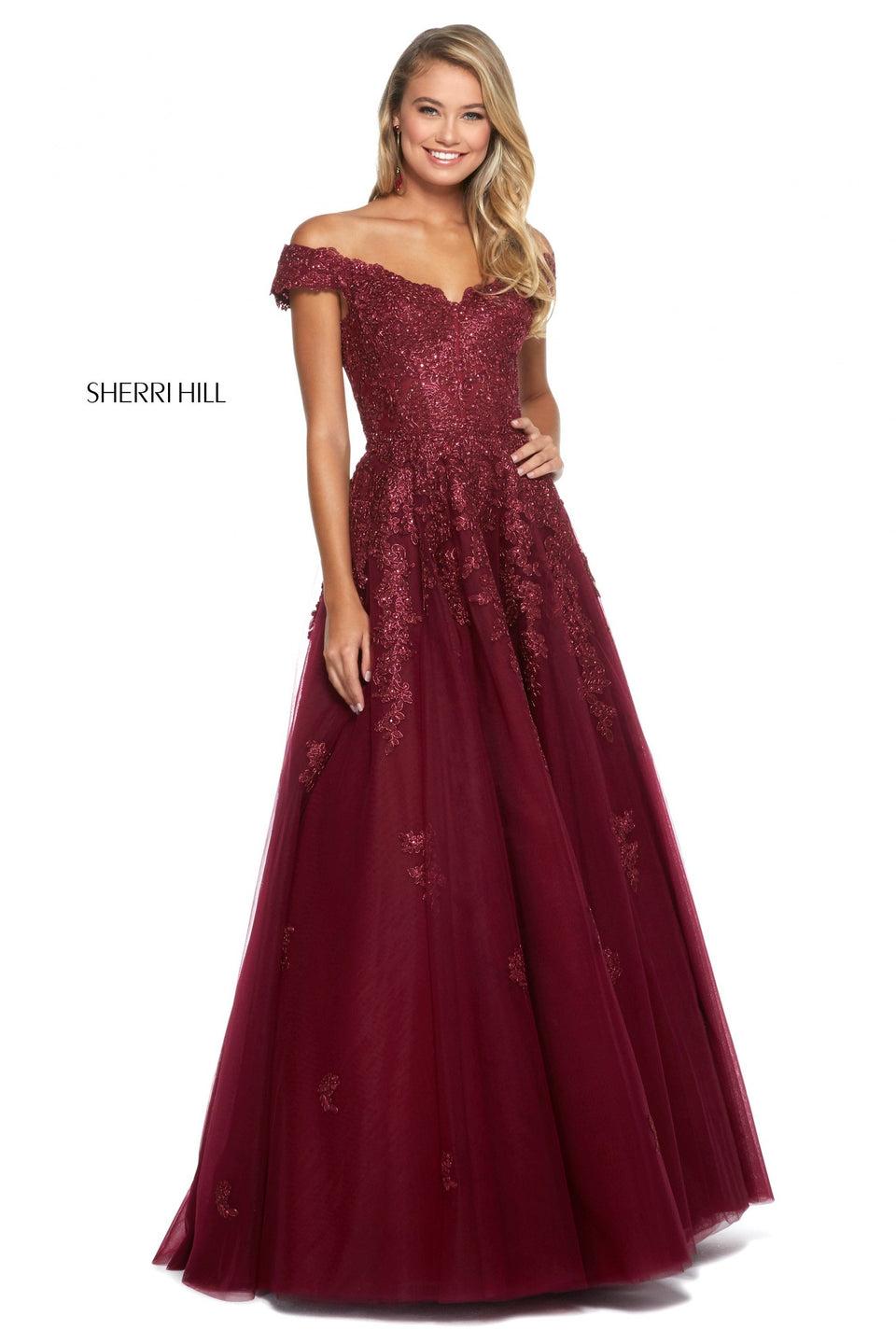 sherri hill Lace and tulle ball gown with off-the-shoulder sweetheart neckline