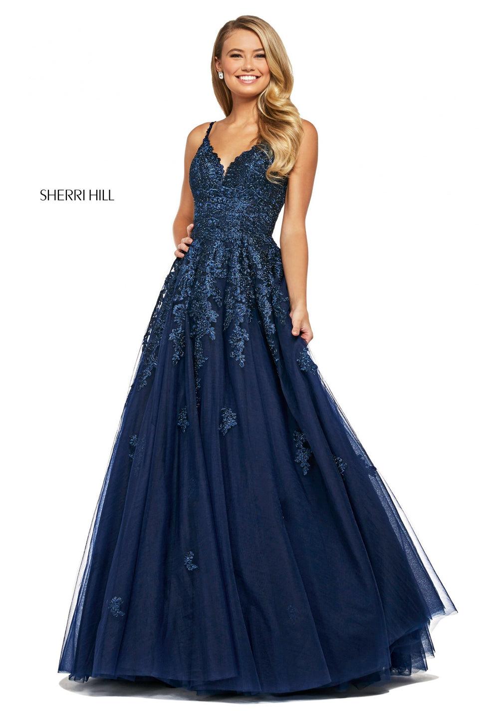 sherri hill Lace and tulle ball gown with sweetheart neckline and corset style lace up back