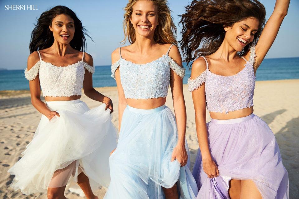 Sherri Hill Lace Appliqued Bodice With Beaded Shoulder Strap Detail And Tulle Skirt