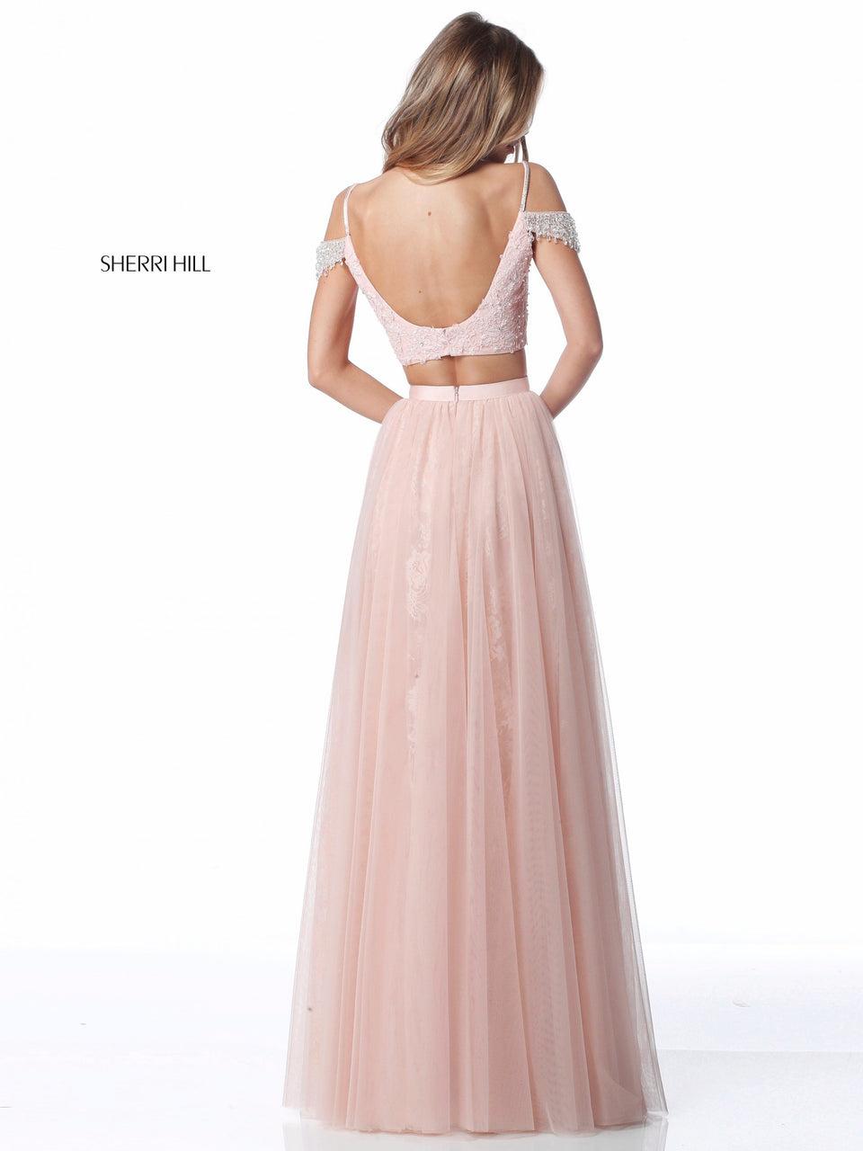 Sherri Hill Lace Appliqued Bodice With Beaded Shoulder Strap Detail And Tulle Skirt