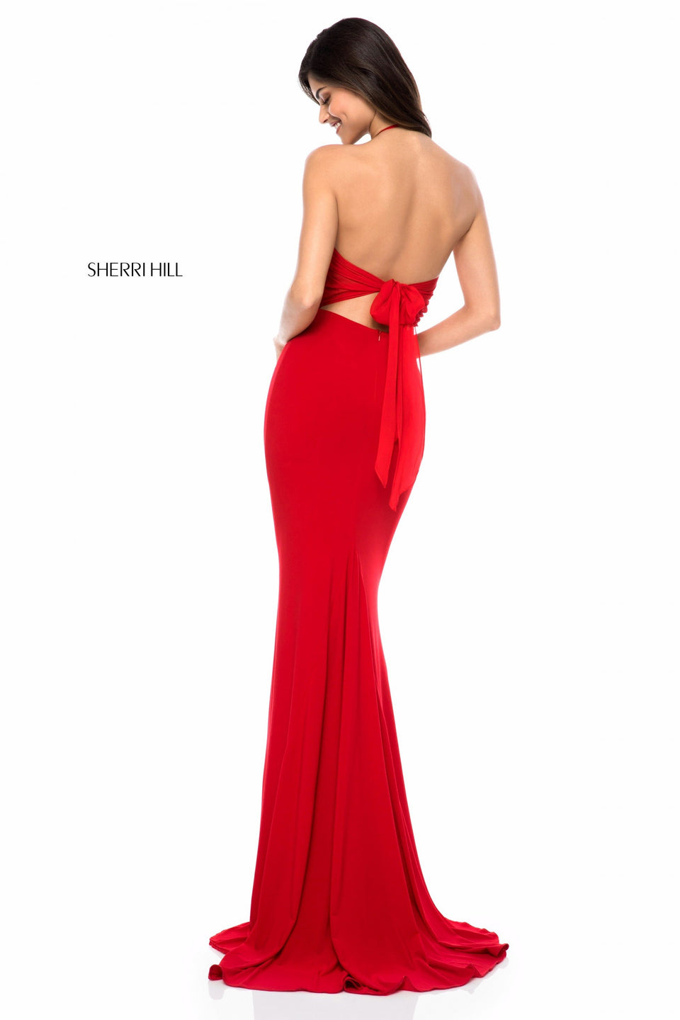Sherri Hill Lace Appliqued Halter Bodice With Jersey Skirt