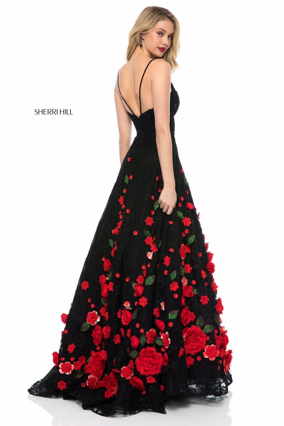 Sherri Hill Lace Ball Gown With Rose Flower Applique
