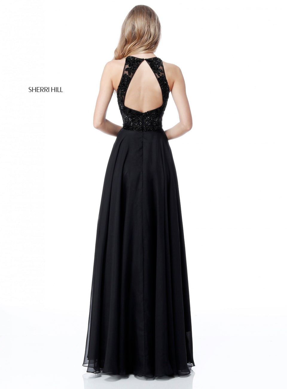 Sherri Hill Lace Bodice With Open Back And Chiffon Skirt