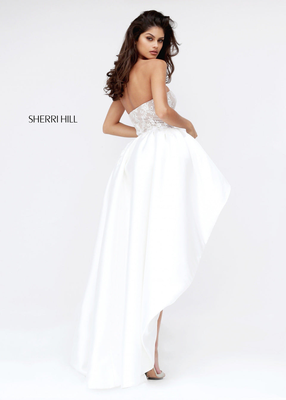 Sherri Hill Lace Cocktail With Long Taffeta Overskirt