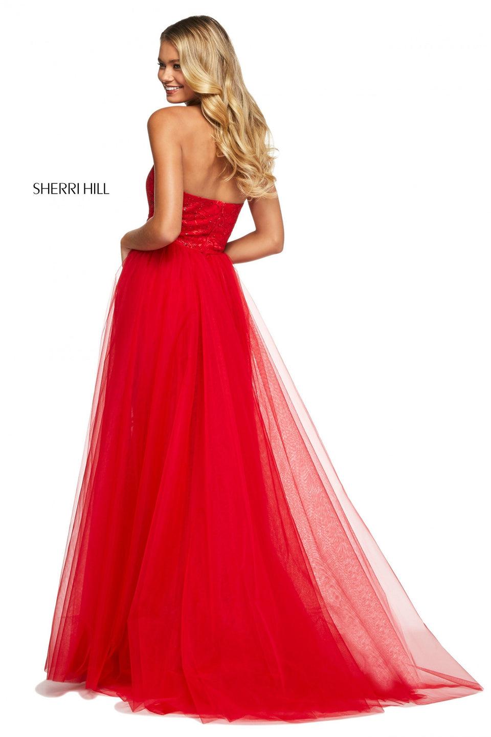 Sherri Hill Lace Dress With Halter Top Neckline And Tulle Overskirt