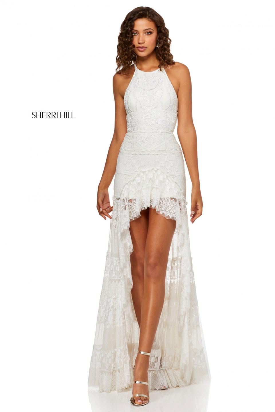 Sherri Hill Lace Halter Neck High-low With Sheer Skirt