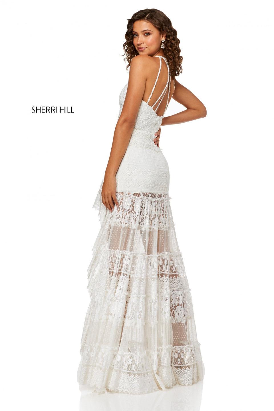Sherri Hill Lace Halter Neck High-low With Sheer Skirt