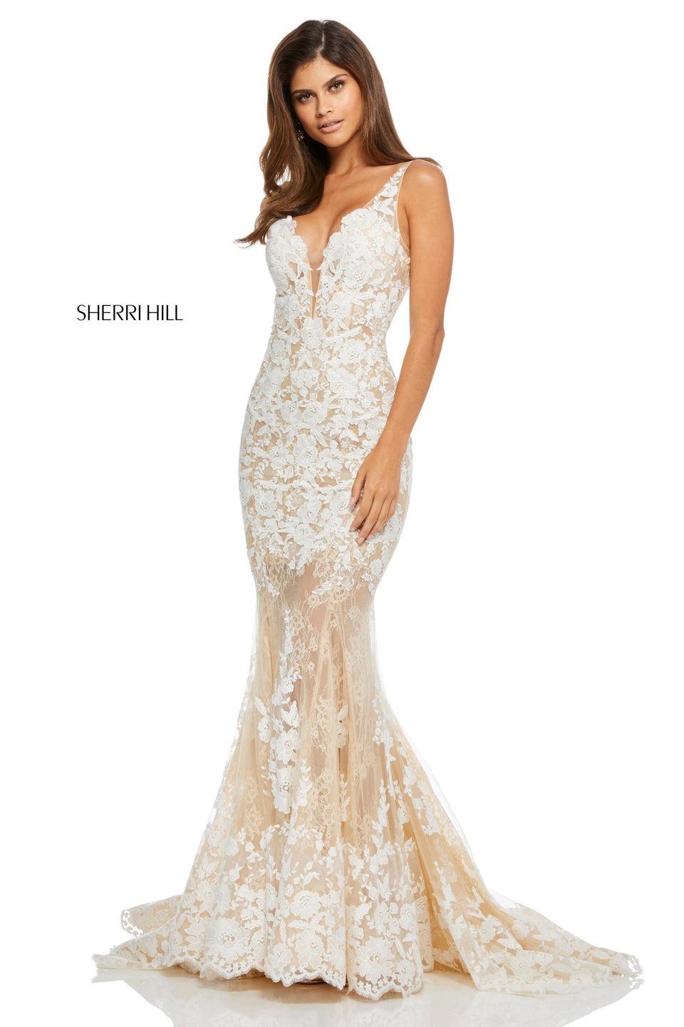 sherri hill Lace mermaid dress with a plunging neckline sherri hill Lace mermaid dress with a plunging neckline