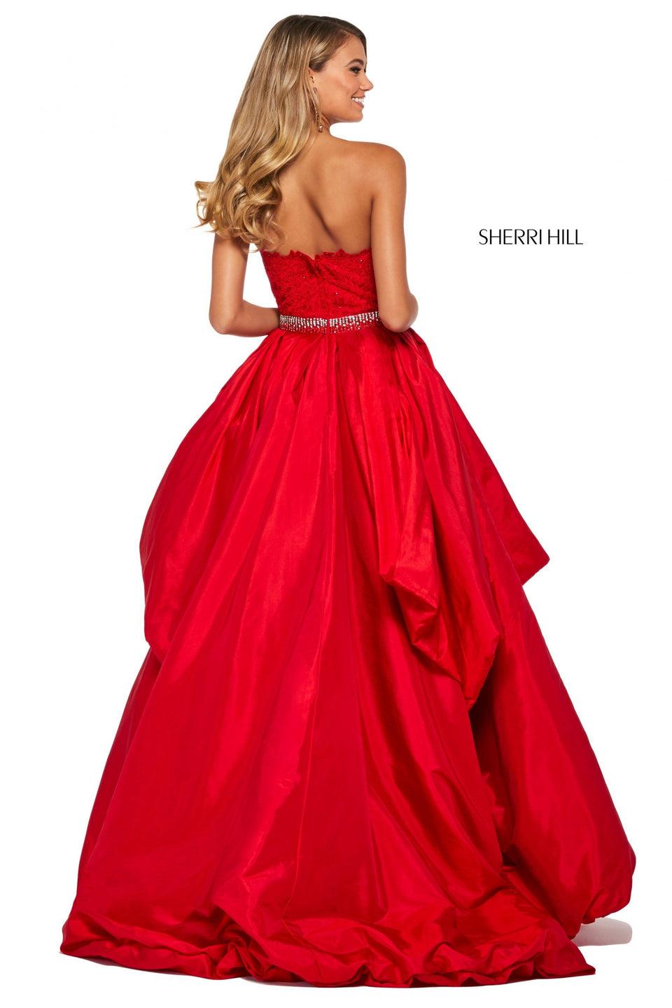 Sherri Hill Lace Strapless Bodice With Beaded Belt With Taffeta Ball Gown Skirt
