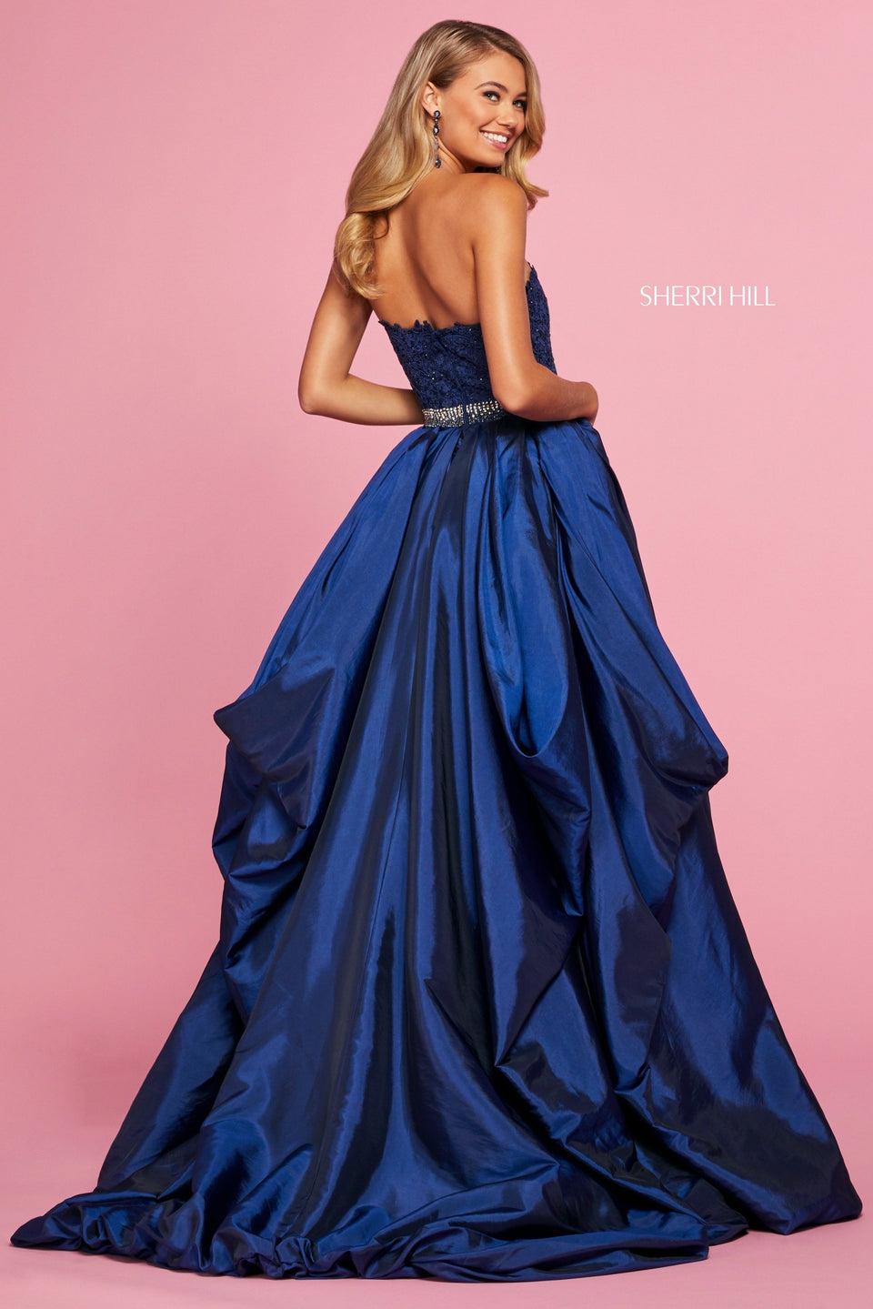 Sherri Hill Lace Strapless Bodice With Beaded Belt With Taffeta Ball Gown Skirt