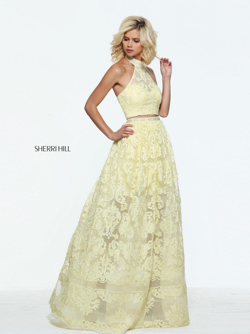 Sherri Hill Lace Two-piece High Neck With A Beaded Collar And Waist Band