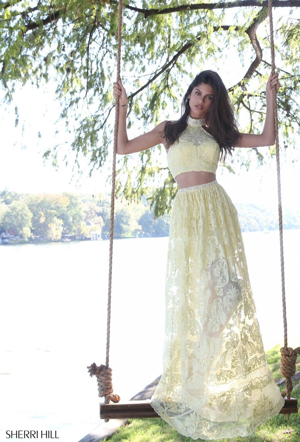 Sherri Hill Lace Two-piece High Neck With A Beaded Collar And Waist Band