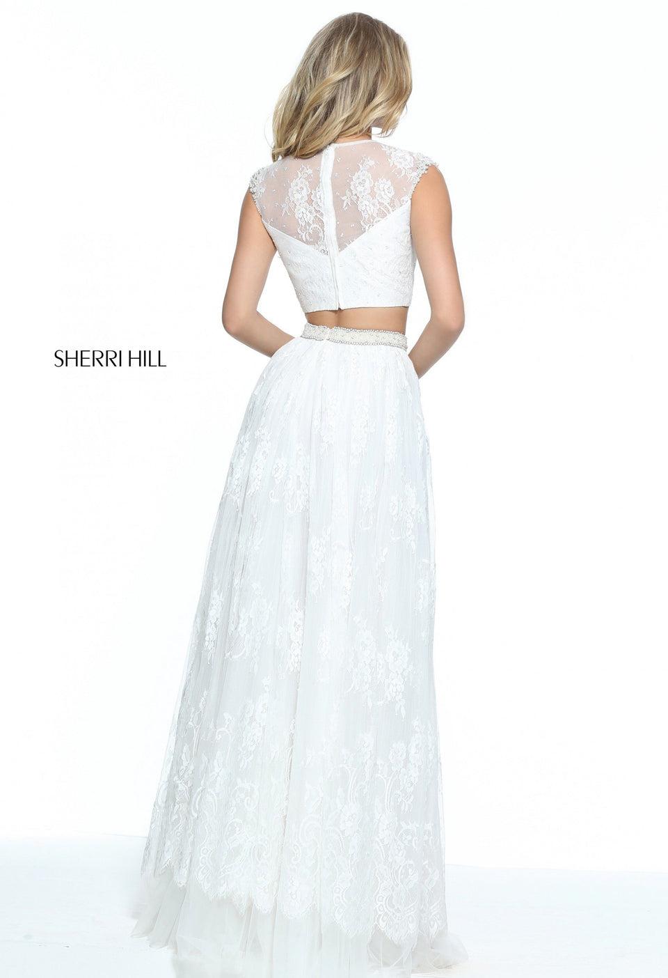 Sherri Hill Lace Two-piece With A Cap Sleeve Bodice And Beaded Waist Band