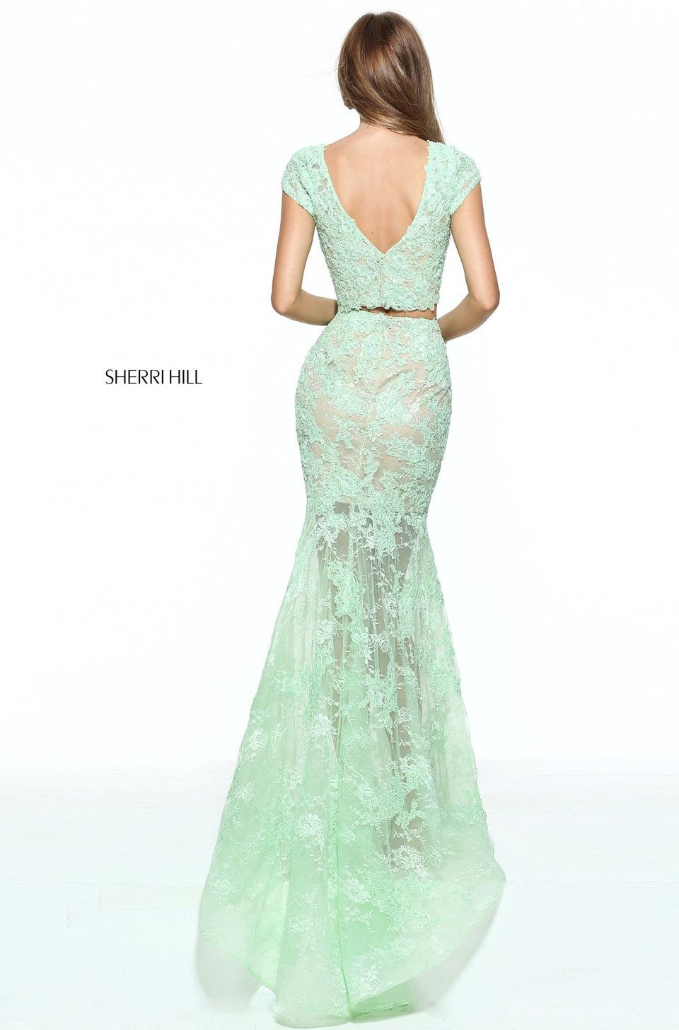 Sherri Hill Lace Two Piece With A Cap Sleeve Bodice And Sheer Skirt