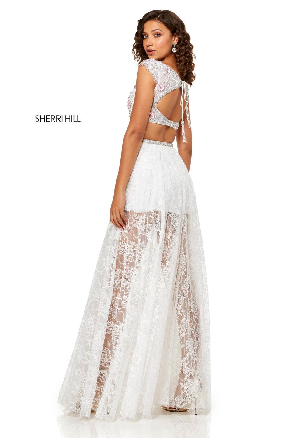 Sherri Hill Lace Two-piece With Beading And Embroidery On A Cap Sleeve Bodice And Sheer Skirt