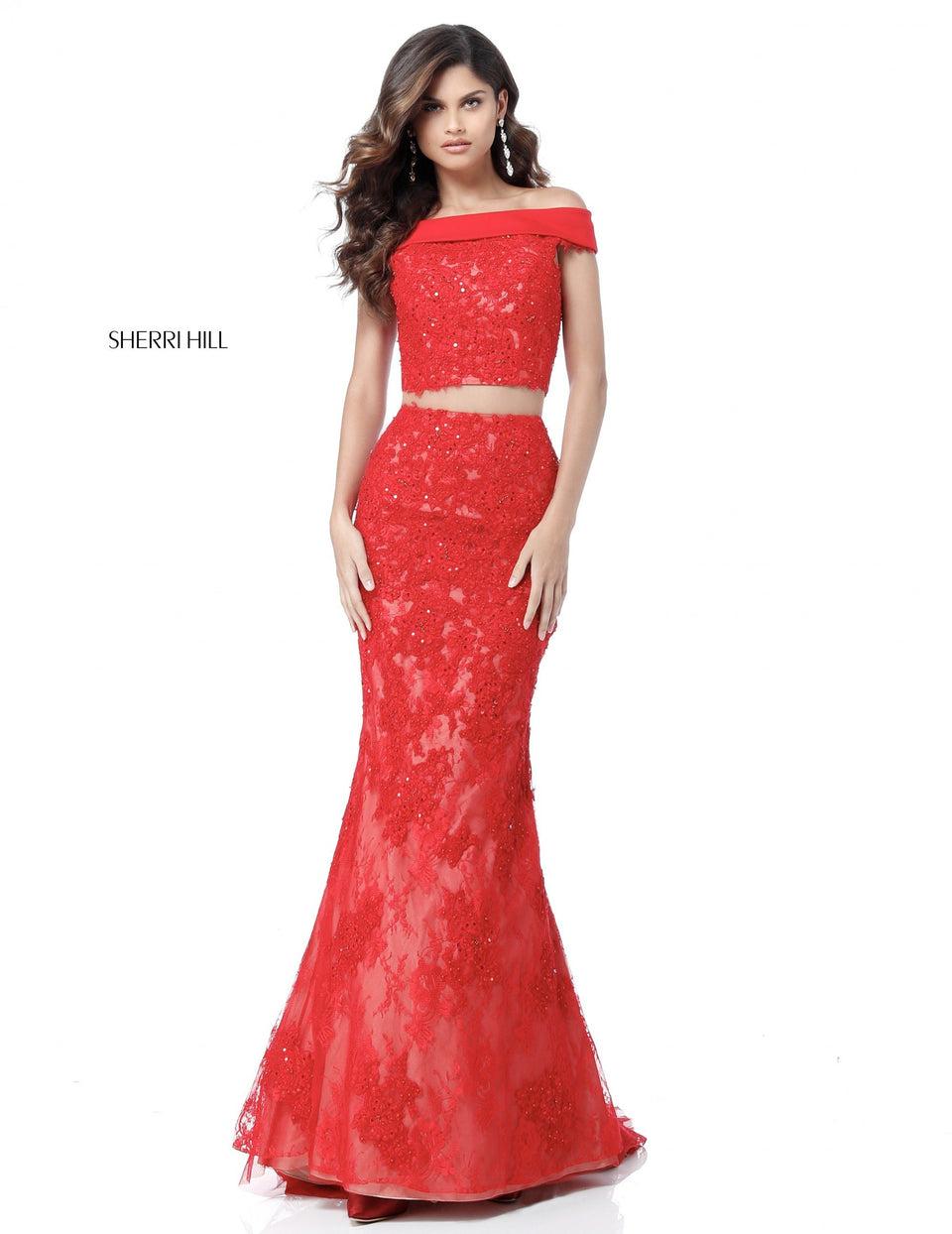 Sherri Hill Lace Two Piece With Off-the-shoulder Bodice And Mermaid Skirt