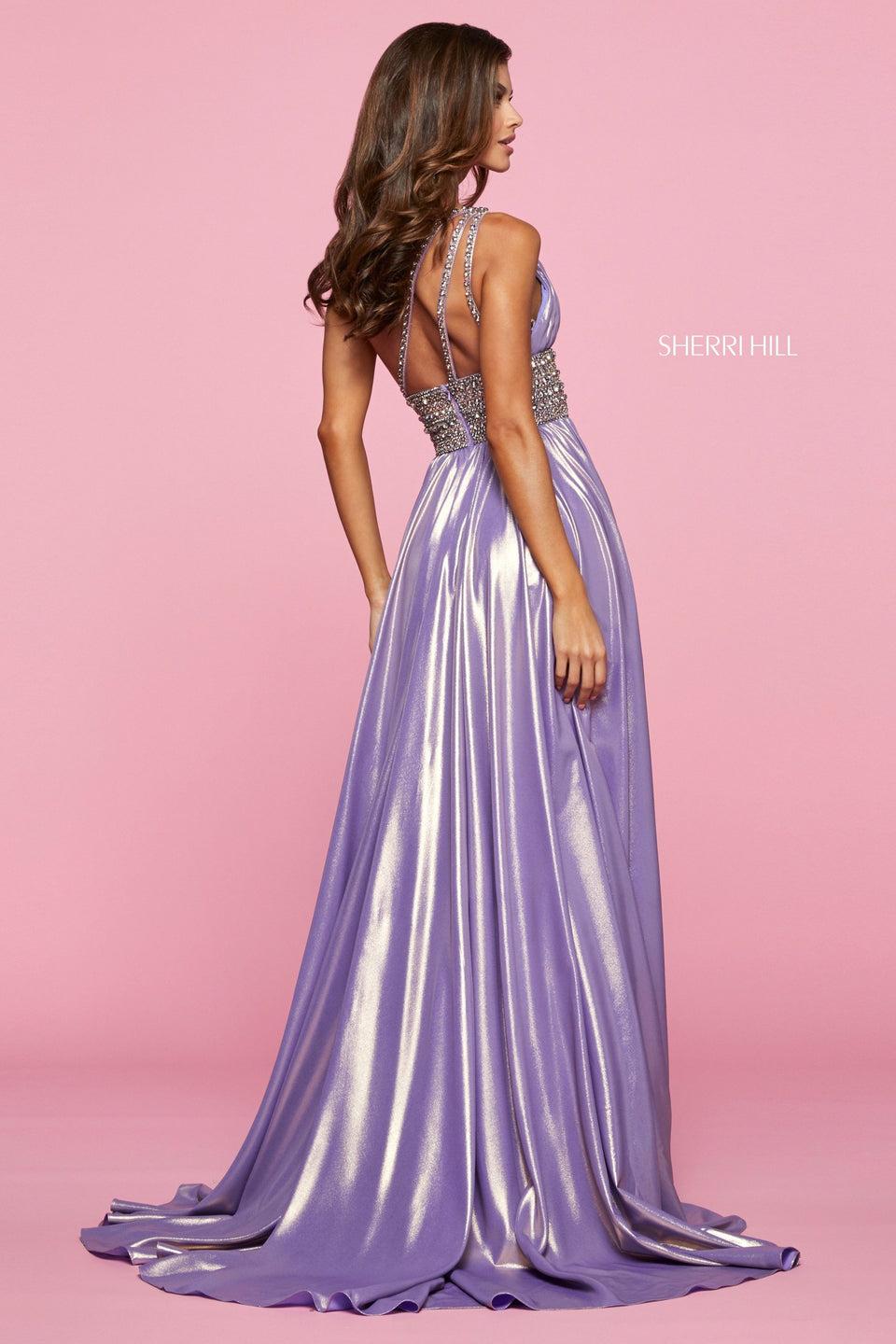 Sherri Hill LamÃ© Gown With Ruched One Shoulder Bodice With Beaded Waistband And Straps