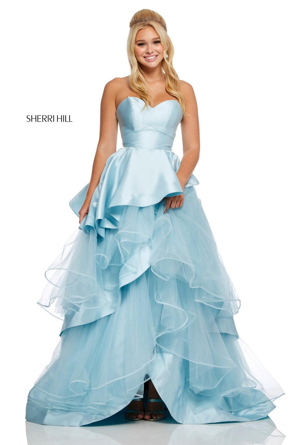 sherri hill Layered satin and tulle ball gown with sweetheart neckline