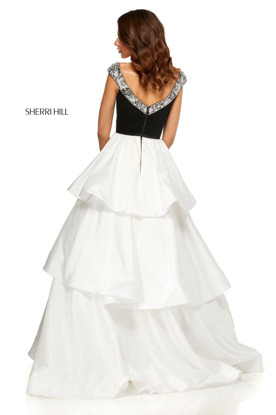 Sherri Hill Layered Taffeta Ball Gown With A Satin Off-the-shoulder Bodice
