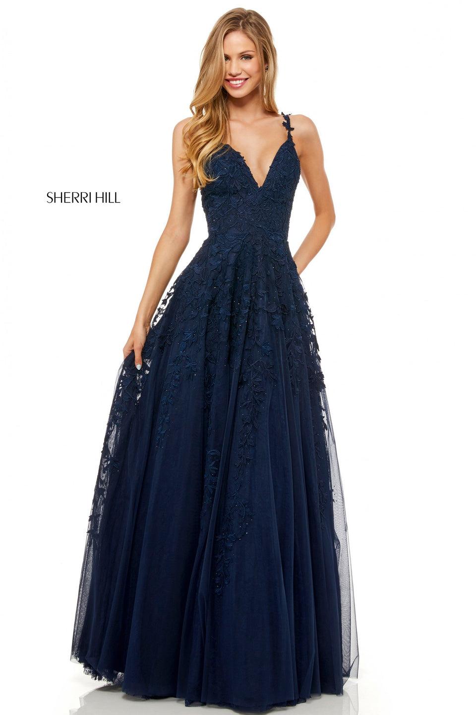 Sherri Hill Leaf Lace Appliqued A-line Gown With A V Sweetheart Neckline