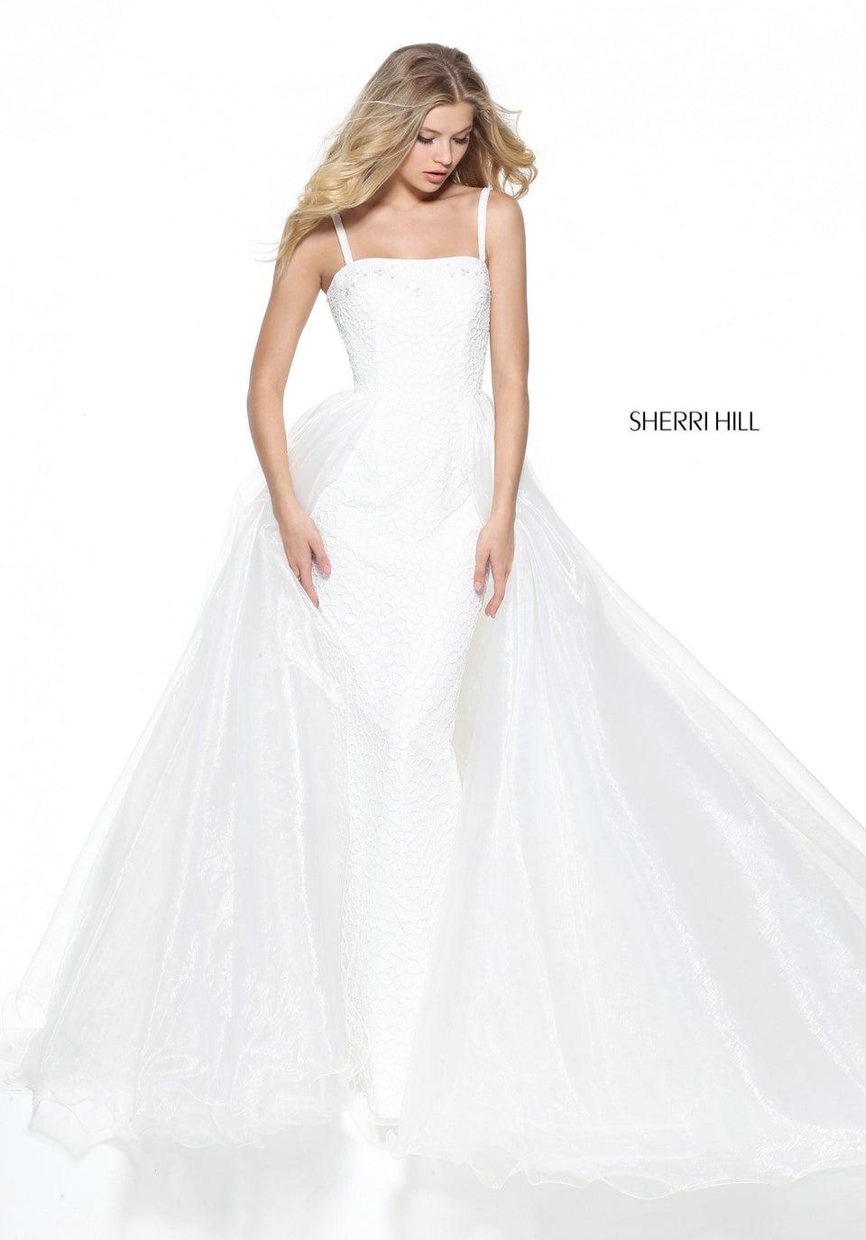 sherri hill Liquid beaded column with a organza over skirt