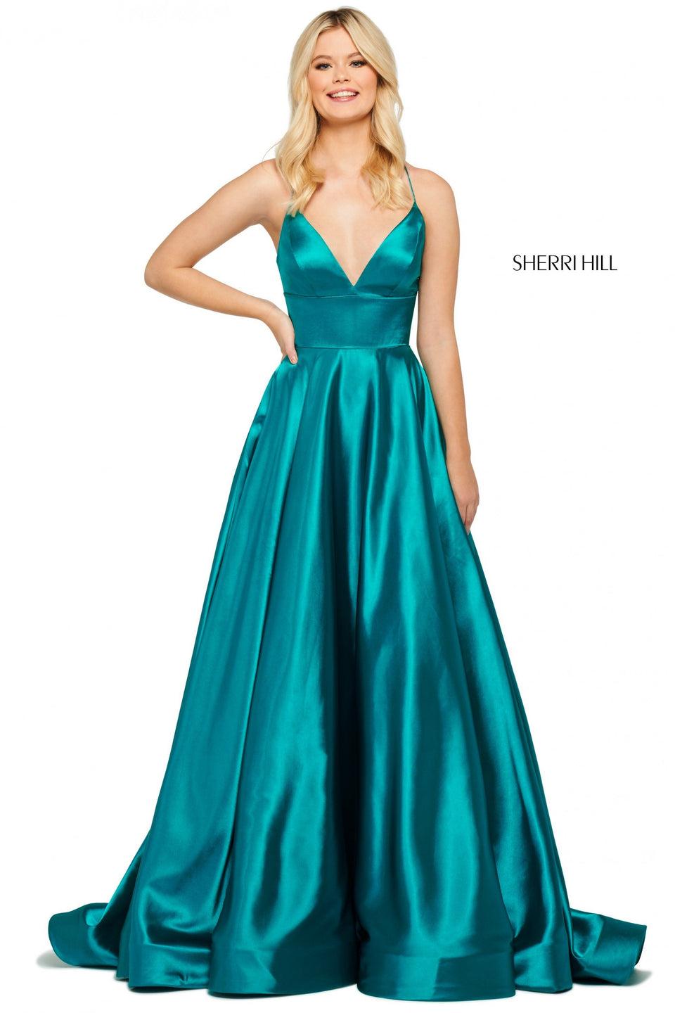 Sherri Hill Long A-line Gown With V Sweetheart Neckline And Wide Loop Lace Up Back